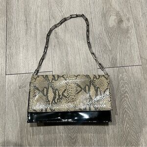 I. N.C  Women's Small Snakeskin Leather Clutch Handbag Purse Silver Hardware Y2k